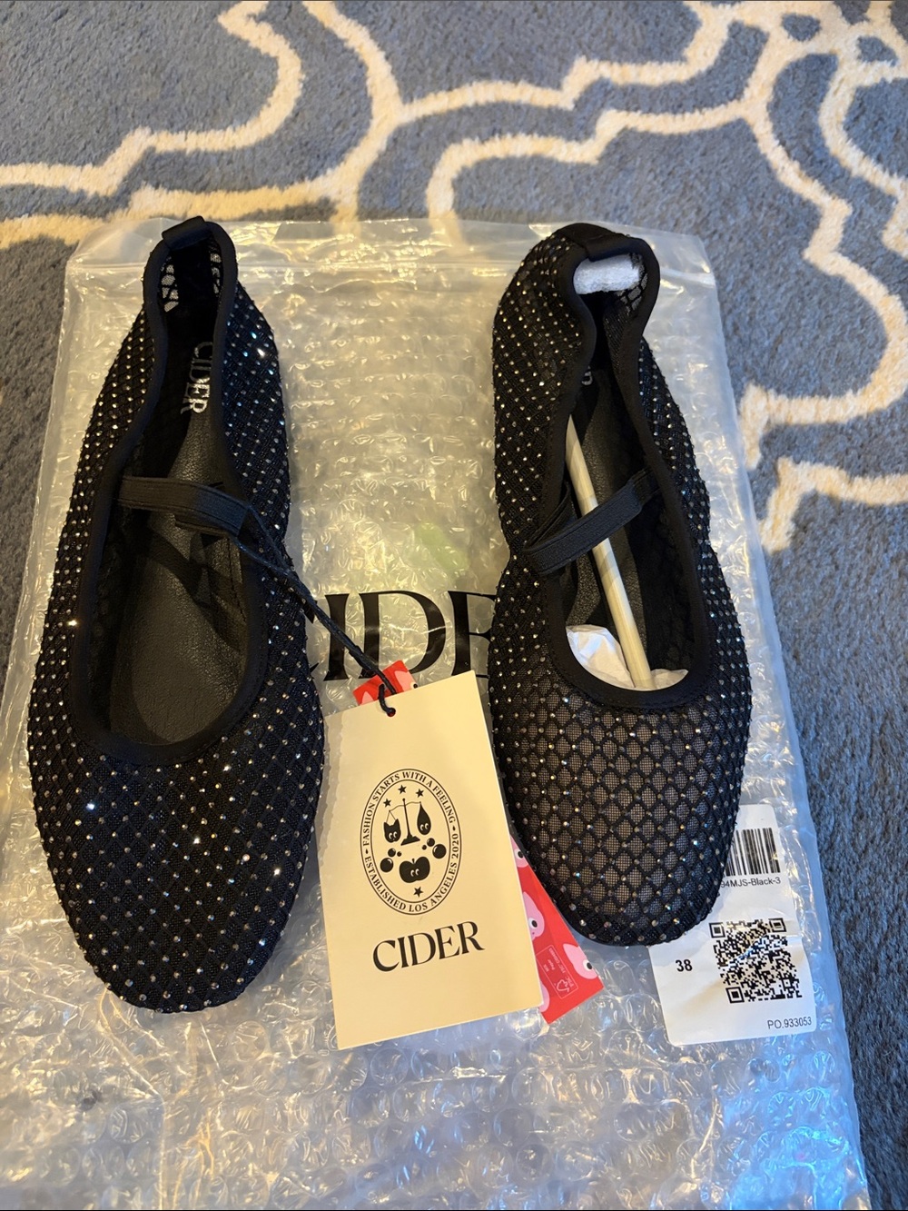 Cider Black Mesh Ballet Flats with Sparkle Detailing
